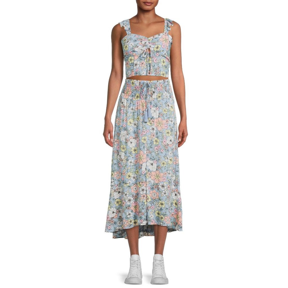 No Boundaries Blue Floral Maxi Skirt and Crop Top Set